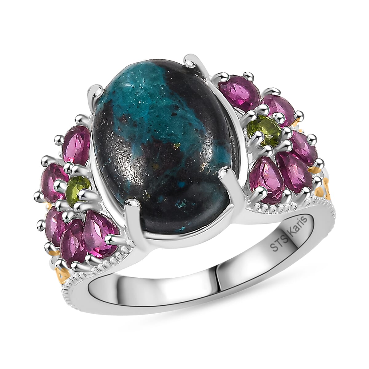 Karis Table Mountain Shadowkite, Multi Gemstone Floral Ring in Platinum Bond (Size 10.0) (Del. in 8-10 Days) 8.75 ctw