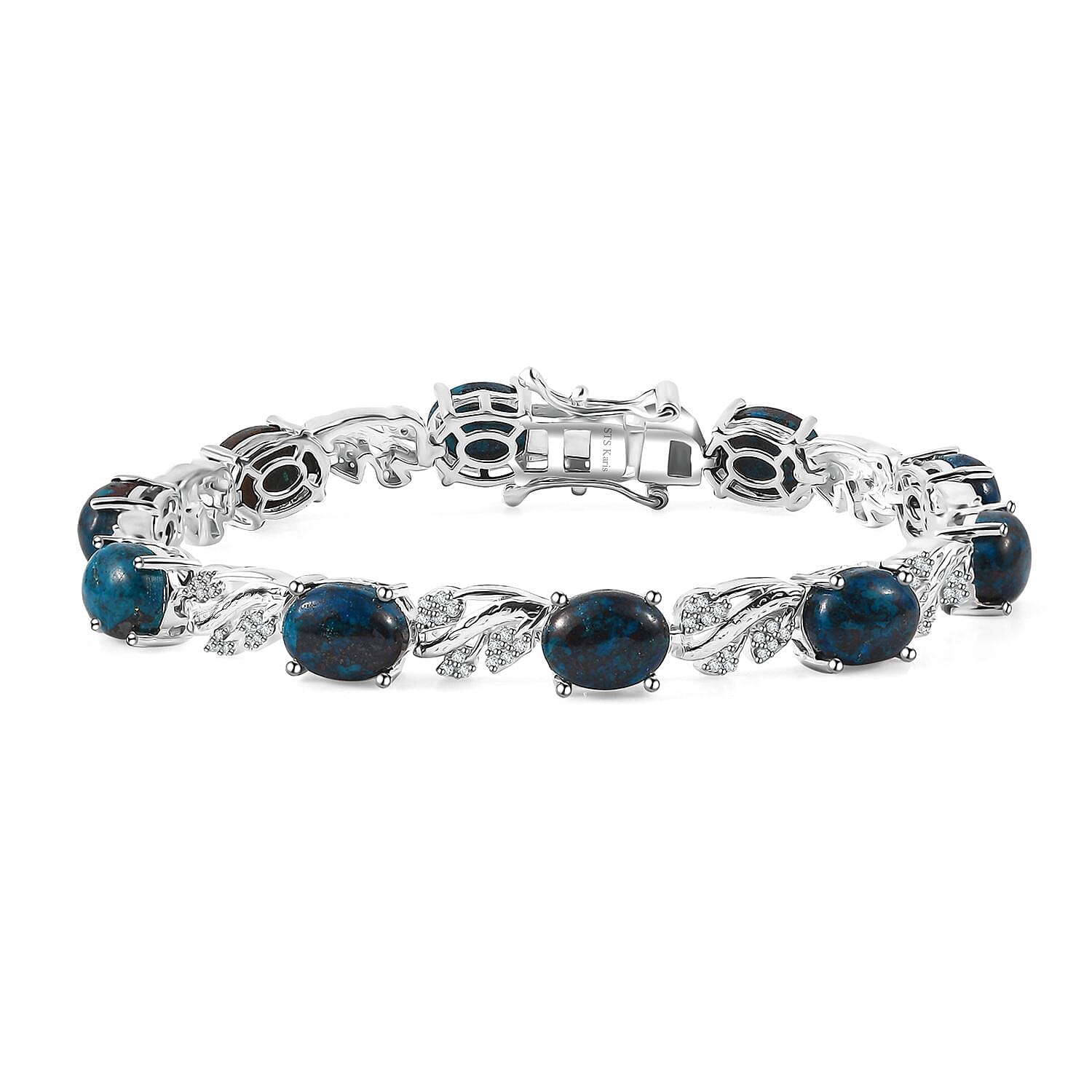 Karis Table Mountain Shadowkite, White Zircon Leaves Bracelet in Platinum Bond (6.50 In) (Del. in 10-12 Days) 7.65 ctw