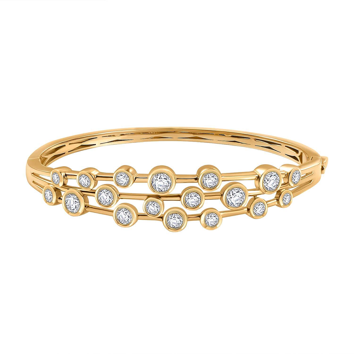 J Francis Embellished with Zirconia by Swarovski 8.70 ctw Bubbles Bangle Bracelet in 18K Vermeil Yellow Gold Over Sterling Silver (7.25 In)