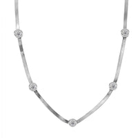 J Francis Embellished with Zirconia by Swarovski 6.40 ctw Herringbone Chain Station Necklace 18-20 Inches in Rhodium Over Sterling Silver