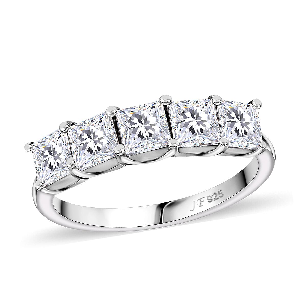 J Francis Embellished with Zirconia by Swarovski 3.35 ctw 5 Stone Ring in Rhodium Over Sterling Silver (Size 10.0)
