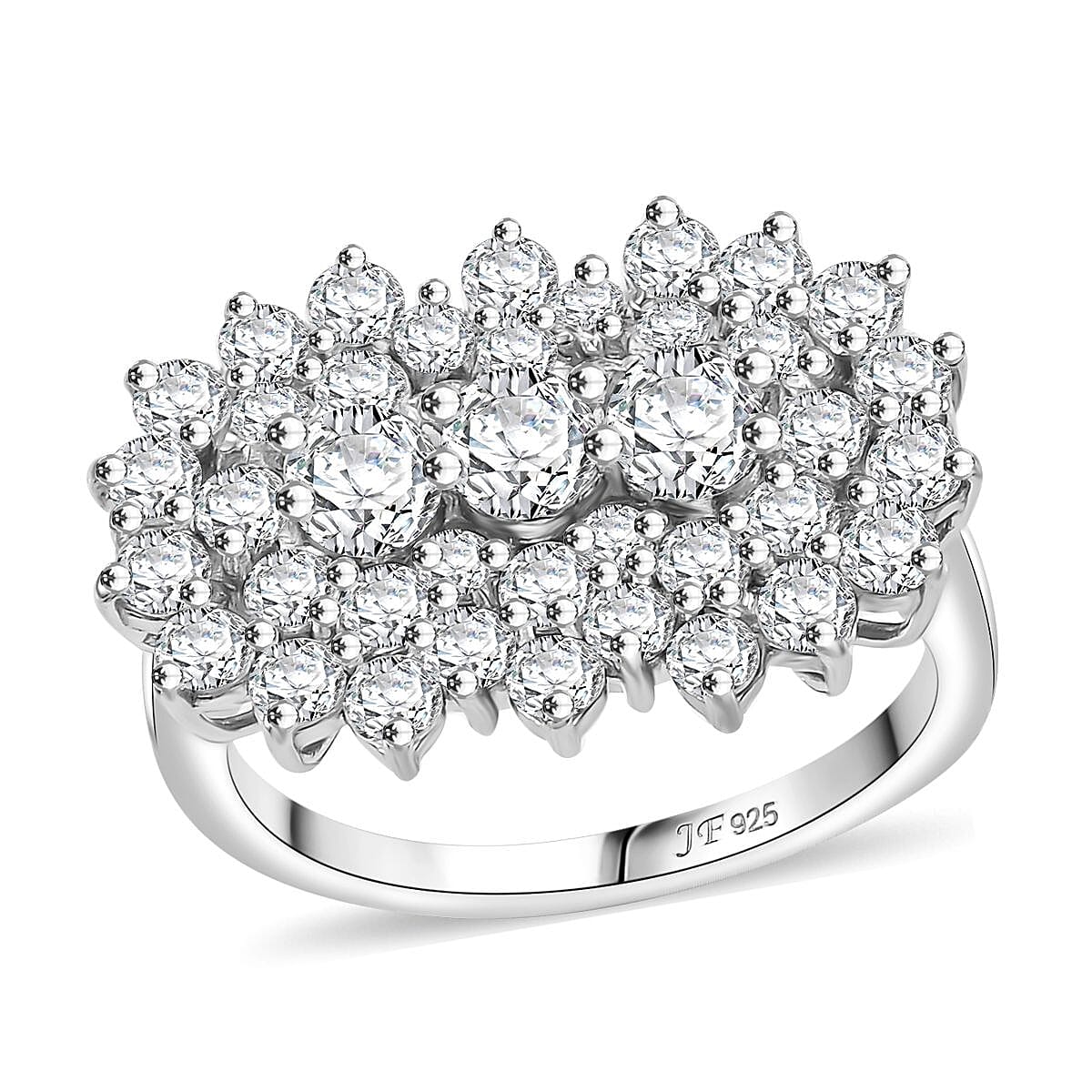 J Francis Embellished with Zirconia by Swarovski Ring in Rhodium Over Sterling Silver (Size 10.0) 4.15 ctw