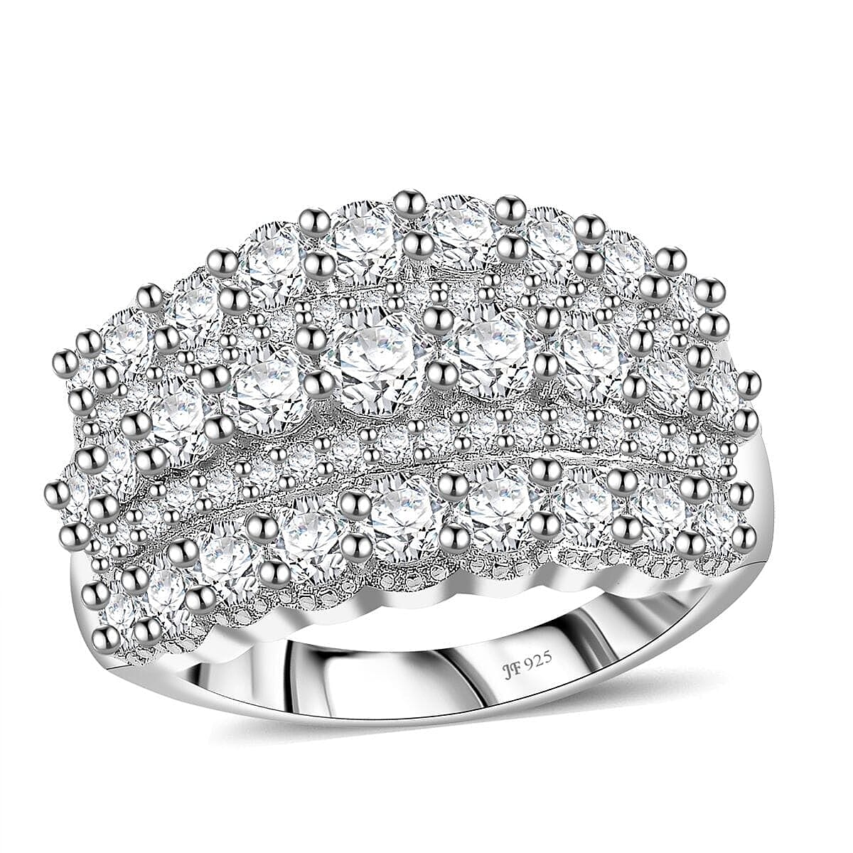 J Francis Embellished with Zirconia by Swarovski Ring in Rhodium Over Sterling Silver (Size 10.0) 3.85 ctw