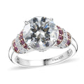 TLV Moissanite (Rnd 10mm), Pink Sapphire Ring in Rhodium Over Sterling Silver (Size 10.0) 3.80 ctw - Sticky add to cart bar