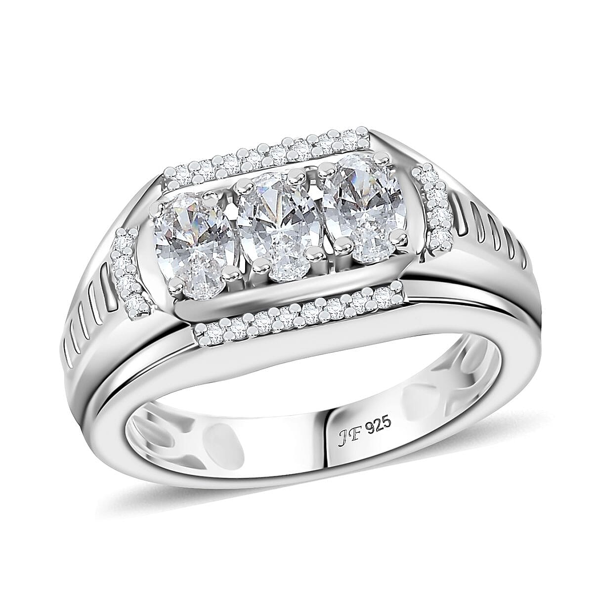 J Francis Embellished with Zirconia by Swarovski Art Deco Men's Ring in Rhodium Over Sterling Silver (Size 10.0) 2.25 ctw