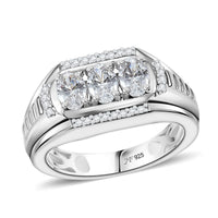 J Francis Embellished with Zirconia by Swarovski Art Deco Men's Ring in Rhodium Over Sterling Silver (Size 10.0) 2.25 ctw