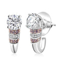 TLV Moissanite (Rnd 7mm), Pink Sapphire Earrings in Rhodium Over Sterling Silver 2.85 ctw - Sticky add to cart bar