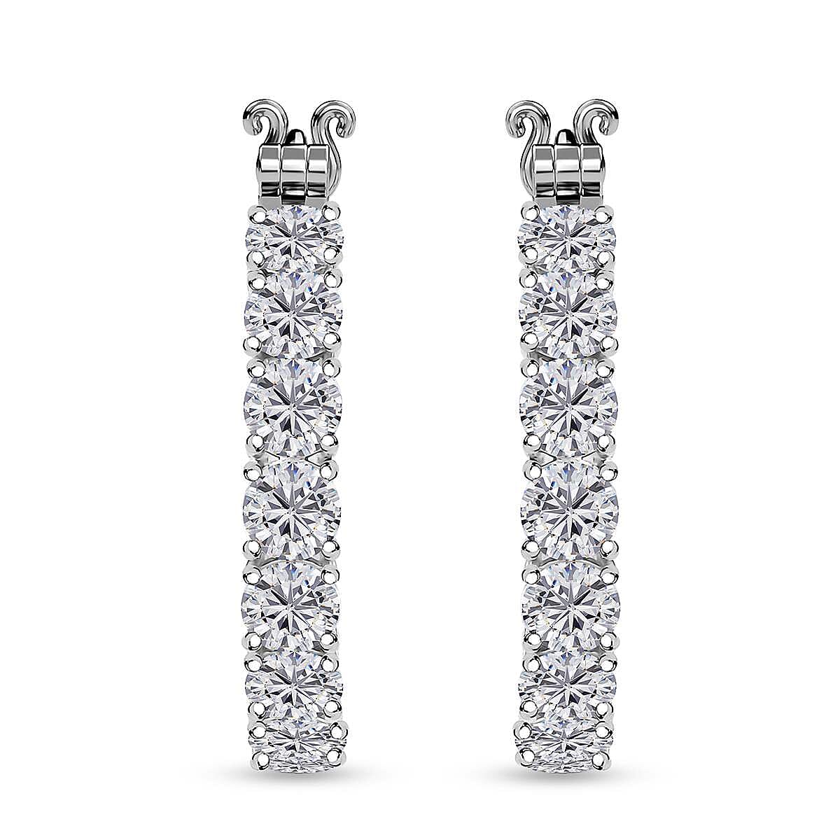 J Francis Embellished with Zirconia by Swarovski 25.50 ctw Hoop Earrings in Rhodium Over Sterling Silver