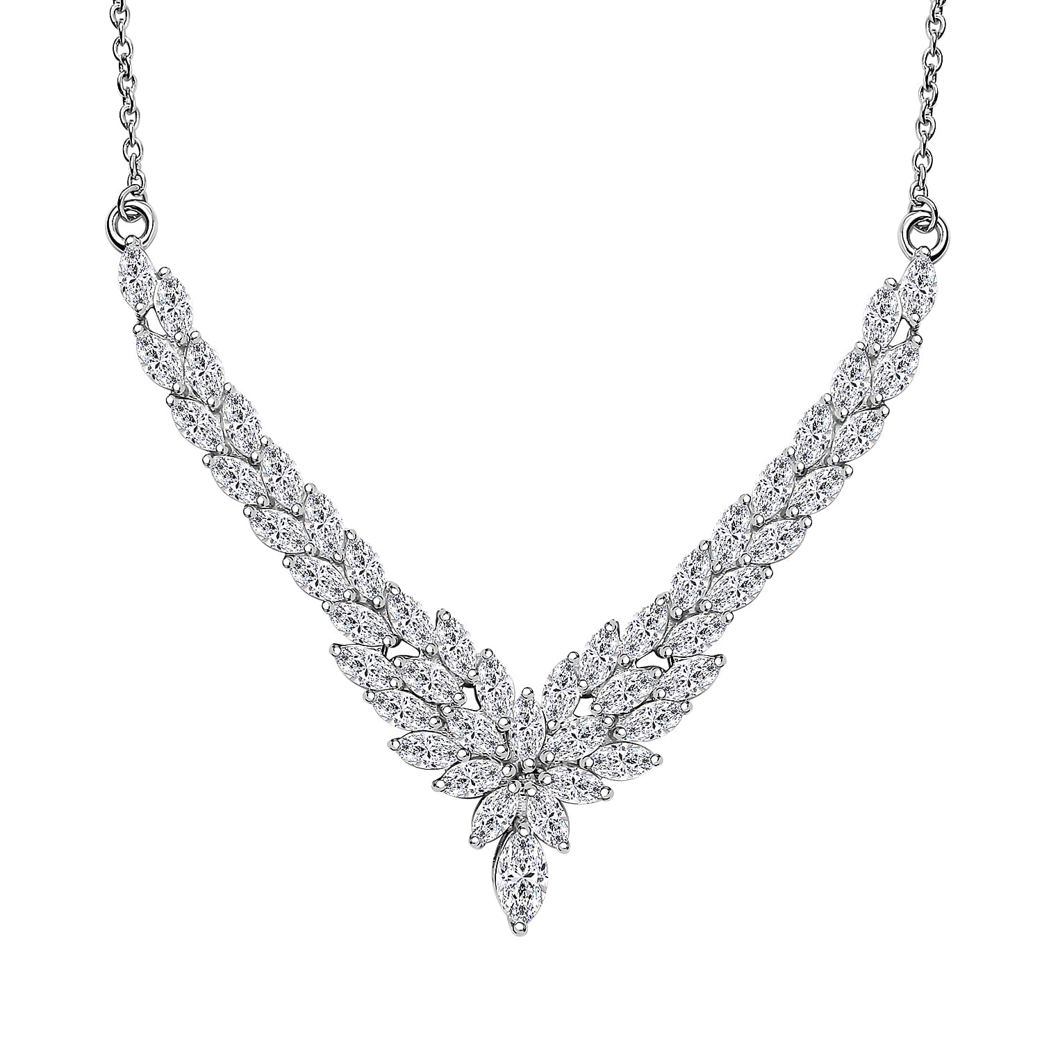 J Francis Embellished with Zirconia by Swarovski 10.60 ctw Chevron Necklace in Rhodium Over Sterling Silver 18 Inches