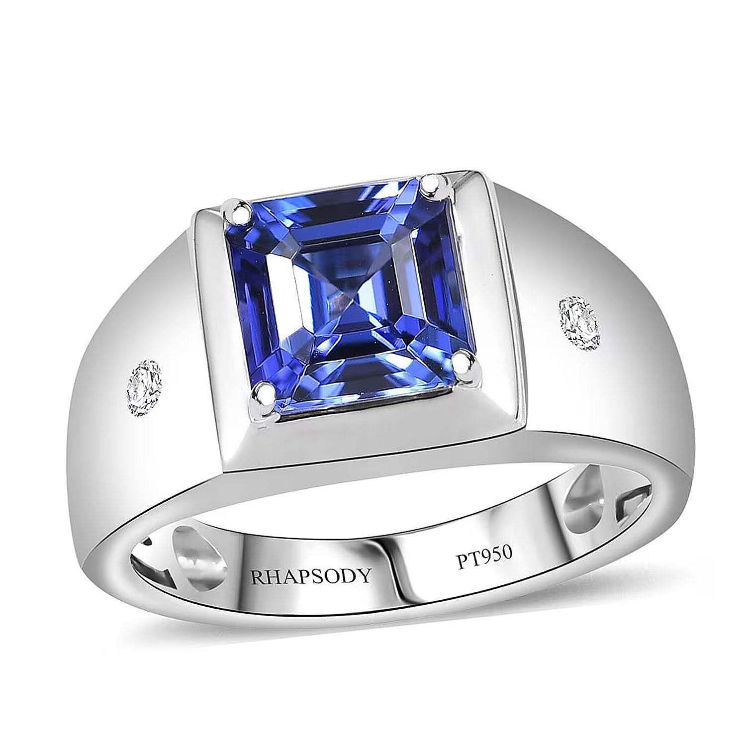 Doorbuster Rhapsody AAAA Tanzanite and E-F VS2 Diamond 2.90 ctw Men's Ring in 950 Platinum (Size 9.0) 11.50 Grams