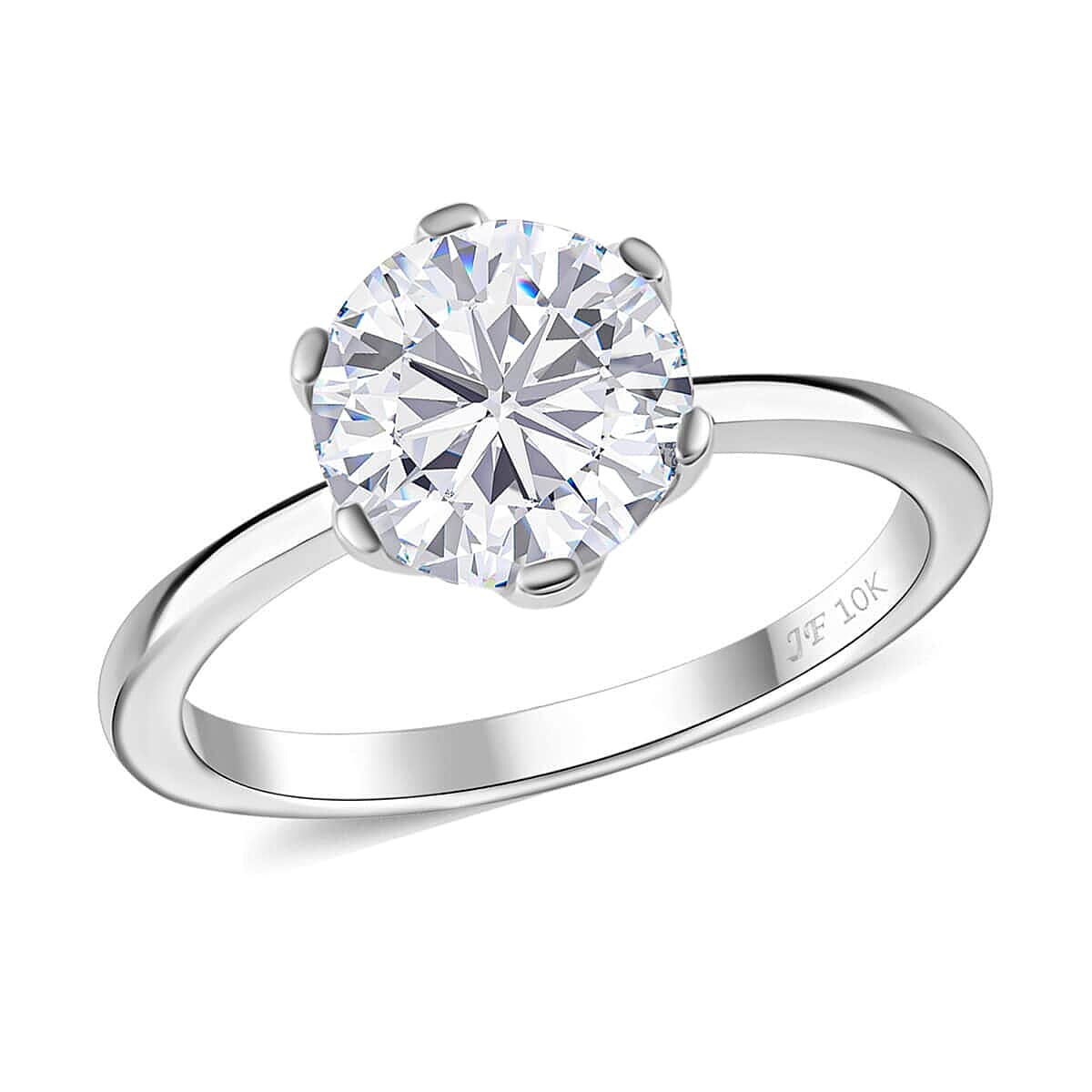 10K White Gold J Francis Embellished with Zirconia by Swarovski Solitaire Ring (Size 10.0) 3.35 ctw