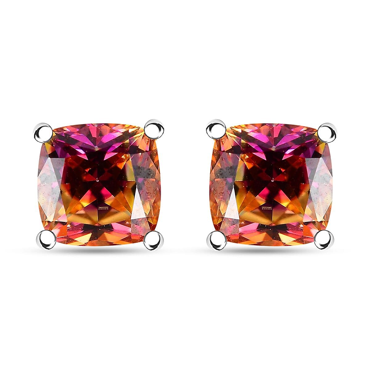 J Francis Embellished with Vibrant Red-Orangy Yellow Zirconia by Swarovski 4.00 ctw Solitaire Stud Earrings in Rhodium Over Sterling Silver