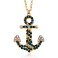 White and Green Austrian Crystal Anchor Pendant Necklace in Goldtone 24 Inches - Sticky add to cart bar