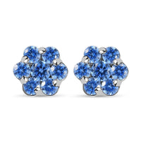 J Francis Embellished with Arctic Blue Crystal by Swarovski Blooming Flower Earrings in Rhodium Over Sterling Silver