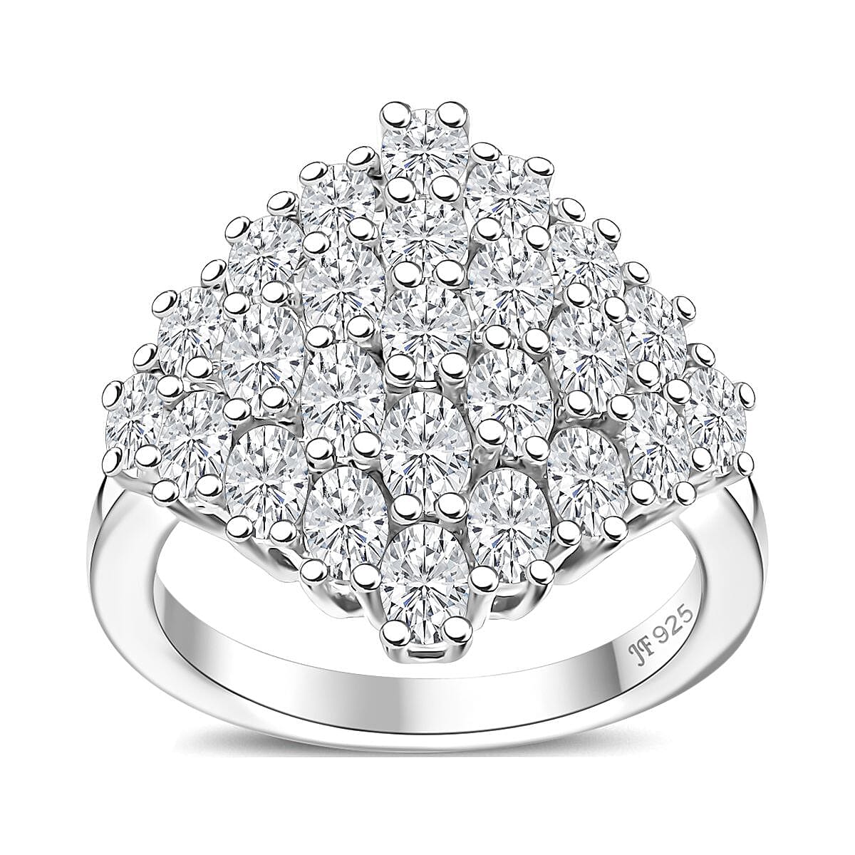 J Francis Embellished with Zirconia by Swarovski 3.60 ctw Art and Deco Ring in Rhodium Over Sterling Silver (Size 10.0)