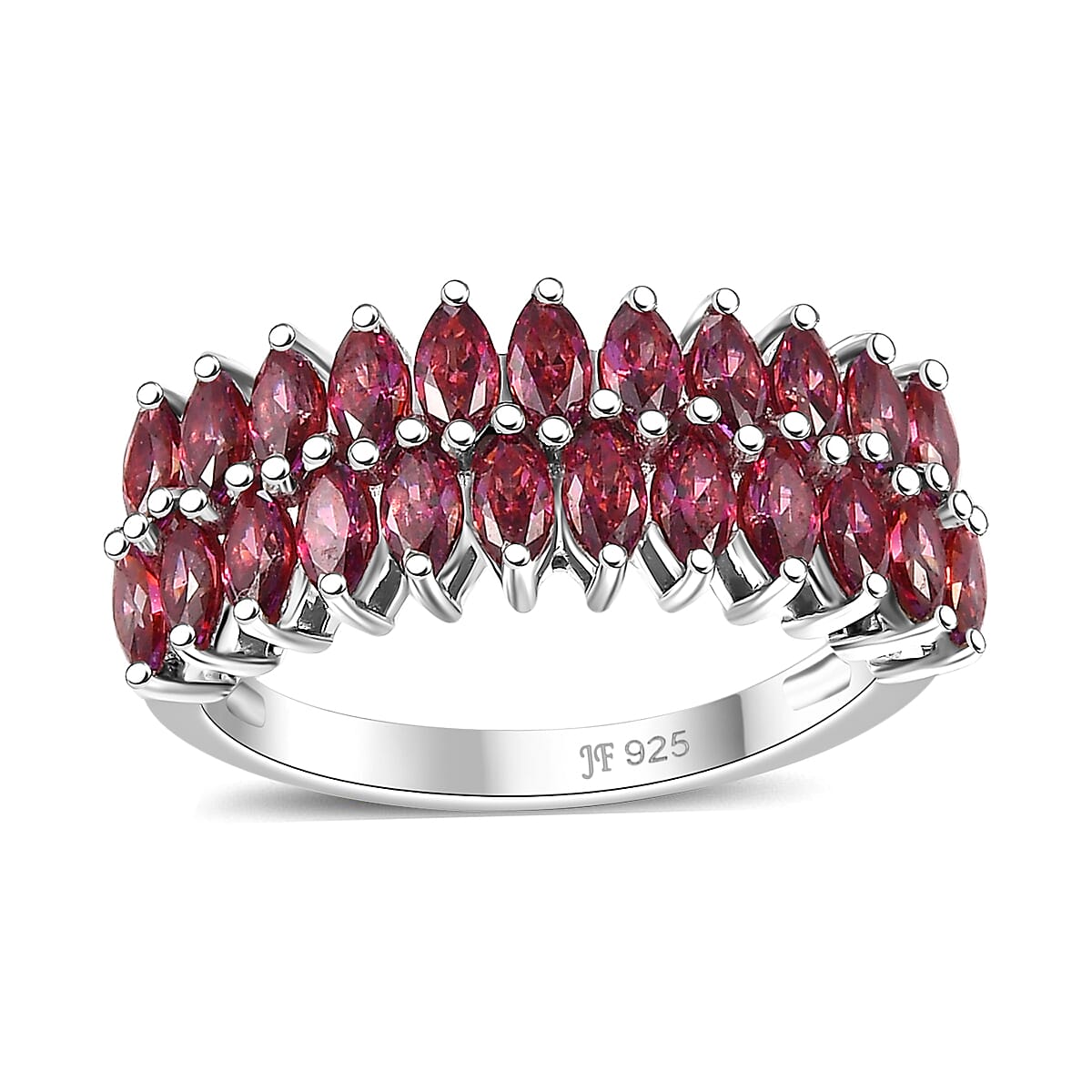 J Francis Embellished with Red Dark Zirconia by Swarovski Crimson Cascade Ring in Rhodium Over Sterling Silver (Size 10.0) 2.65 ctw