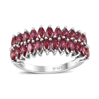 J Francis Embellished with Red Dark Zirconia by Swarovski Crimson Cascade Ring in Rhodium Over Sterling Silver (Size 10.0) 2.65 ctw