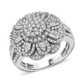 Diamond Floral Ring in Rhodium Over Sterling Silver (Size 10.0) 1.00 ctw - Sticky add to cart bar