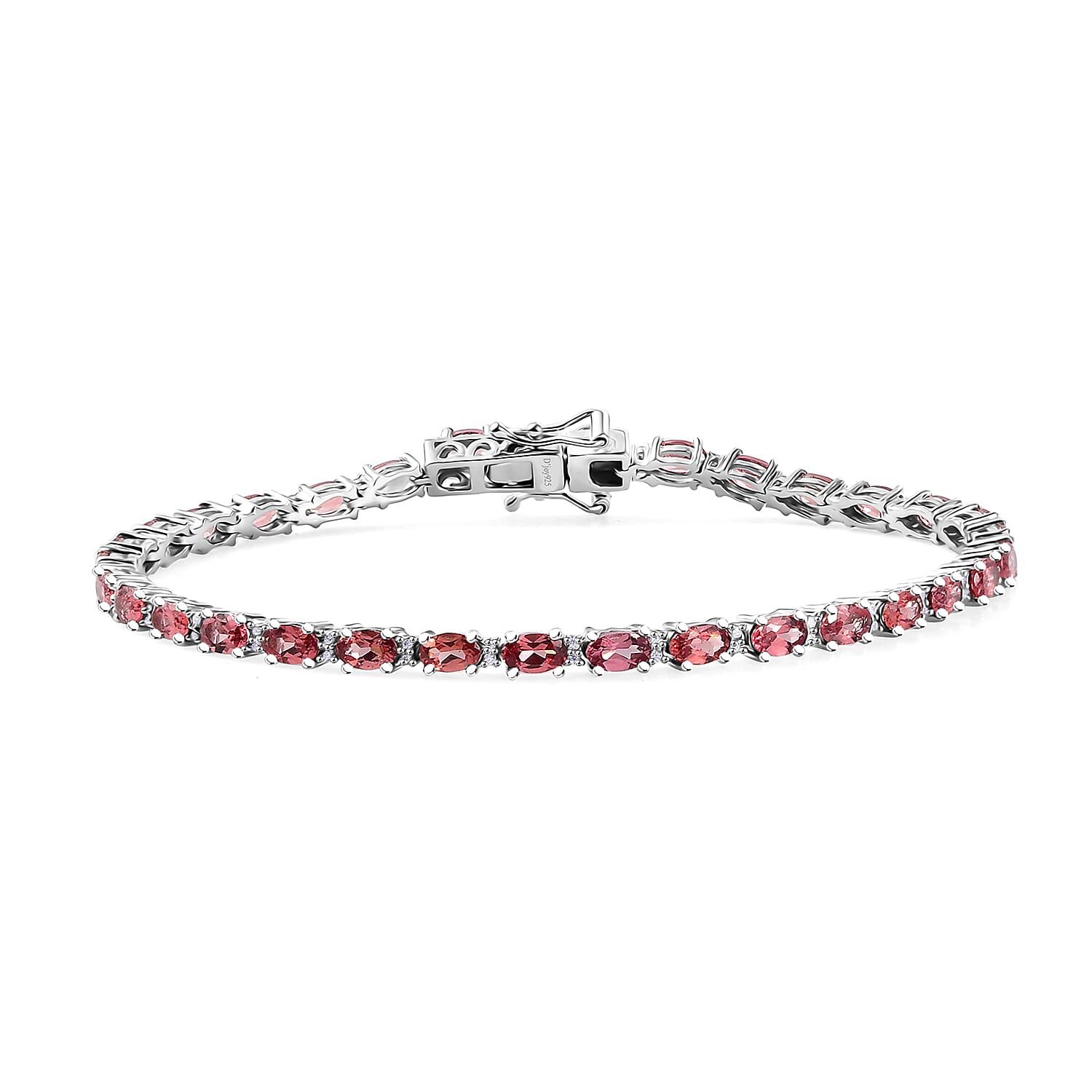 Premium Tanzanian Blush Garnet, Moissanite Art Deco Bracelet in Rhodium Over Sterling Silver (7.25 In) 8.70 ctw