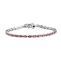 Premium Tanzanian Blush Garnet, Moissanite Art Deco Bracelet in Rhodium Over Sterling Silver (7.25 In) 8.70 ctw