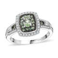 Tsavorite Garnet and White Zircon 1.50 ctw Ocean Glimmer Ring in Rhodium Over Sterling Silver (Size 10.0) - Sticky add to cart bar