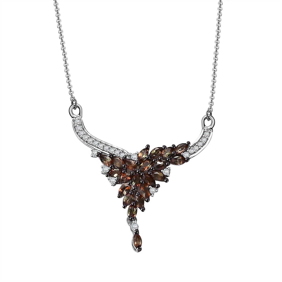 D'Joy AAA Jenipapo Andalusite and Moissanite 2.30 ctw Floral Necklace in Rhodium Over Sterling Silver 18 Inches
