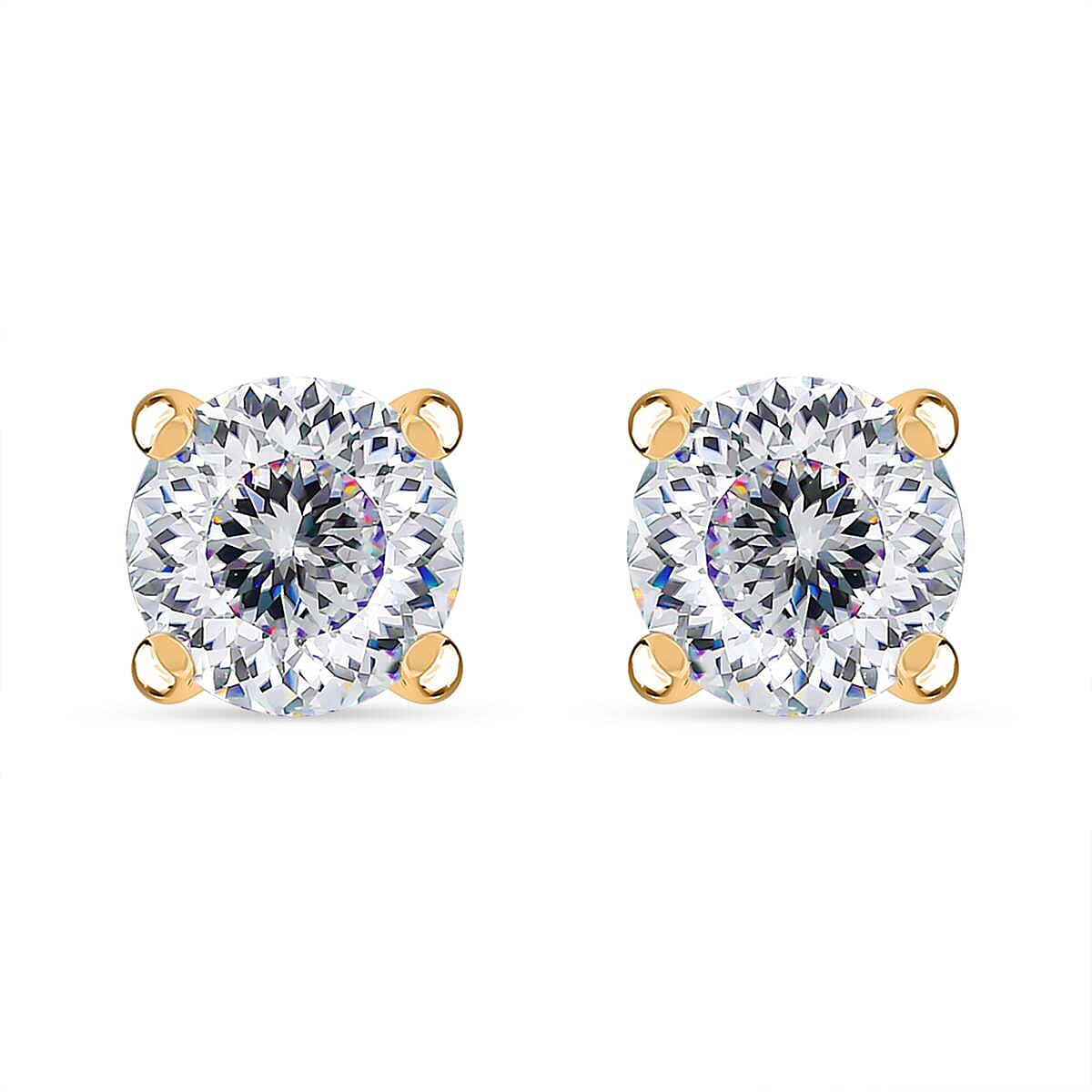 120 Facet Strontium Titanate 2.50 ctw Solitaire Stud Earrings in 18K Vermeil Yellow Gold Over Sterling Silver