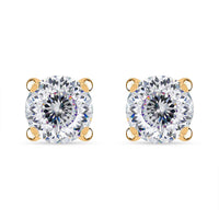120 Facet Strontium Titanate 2.50 ctw Solitaire Stud Earrings in 18K Vermeil Yellow Gold Over Sterling Silver