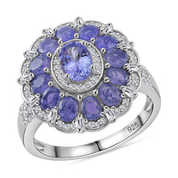 Tanzanite and Moissanite 3.60 ctw Ring in Rhodium Over Sterling Silver (Size 10.0)