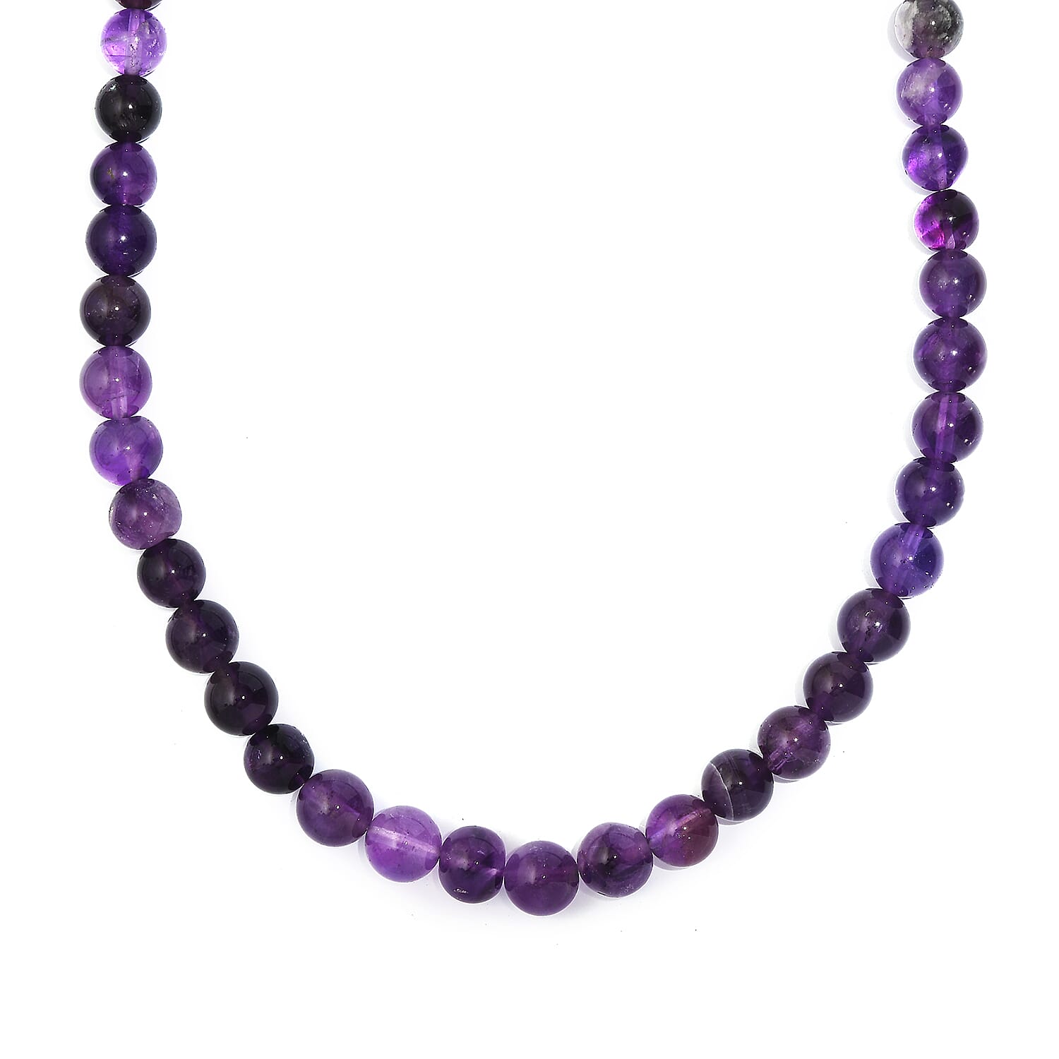 African Amethyst Beaded 184.00 ctw Necklace 20 Inches in Platinum Bond