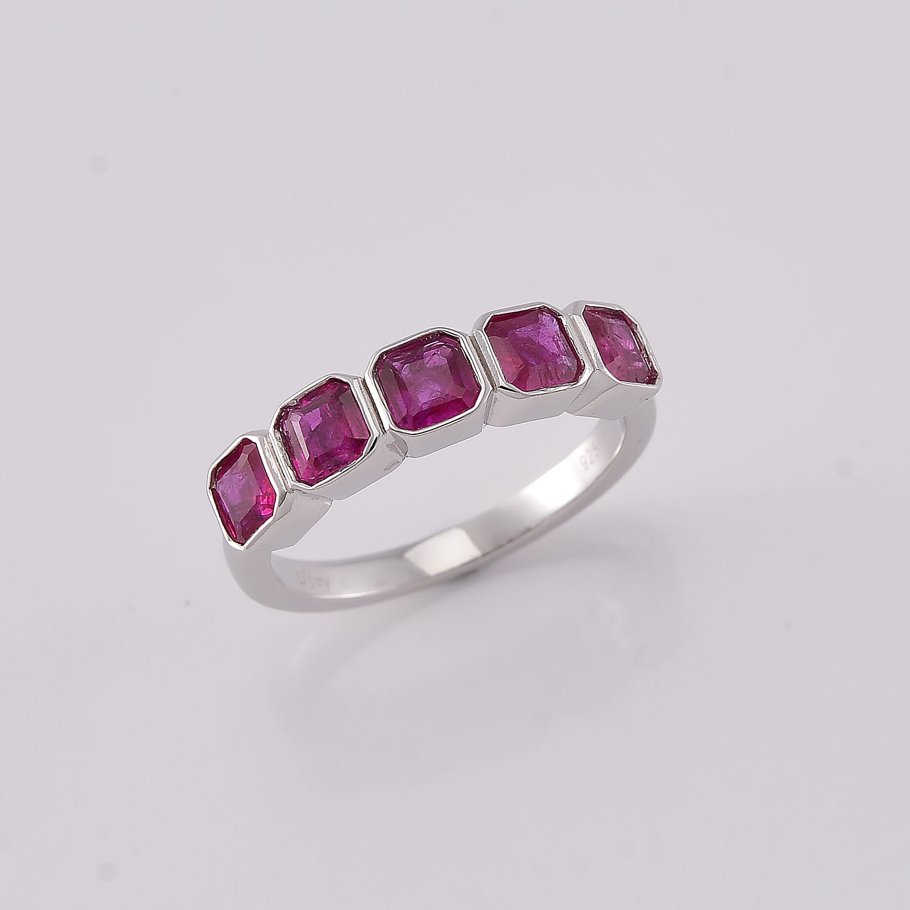 Niassa Ruby (FF) 5 Stone Ring in Rhodium Over Sterling Silver (Size 10.0) 2.60 ctw