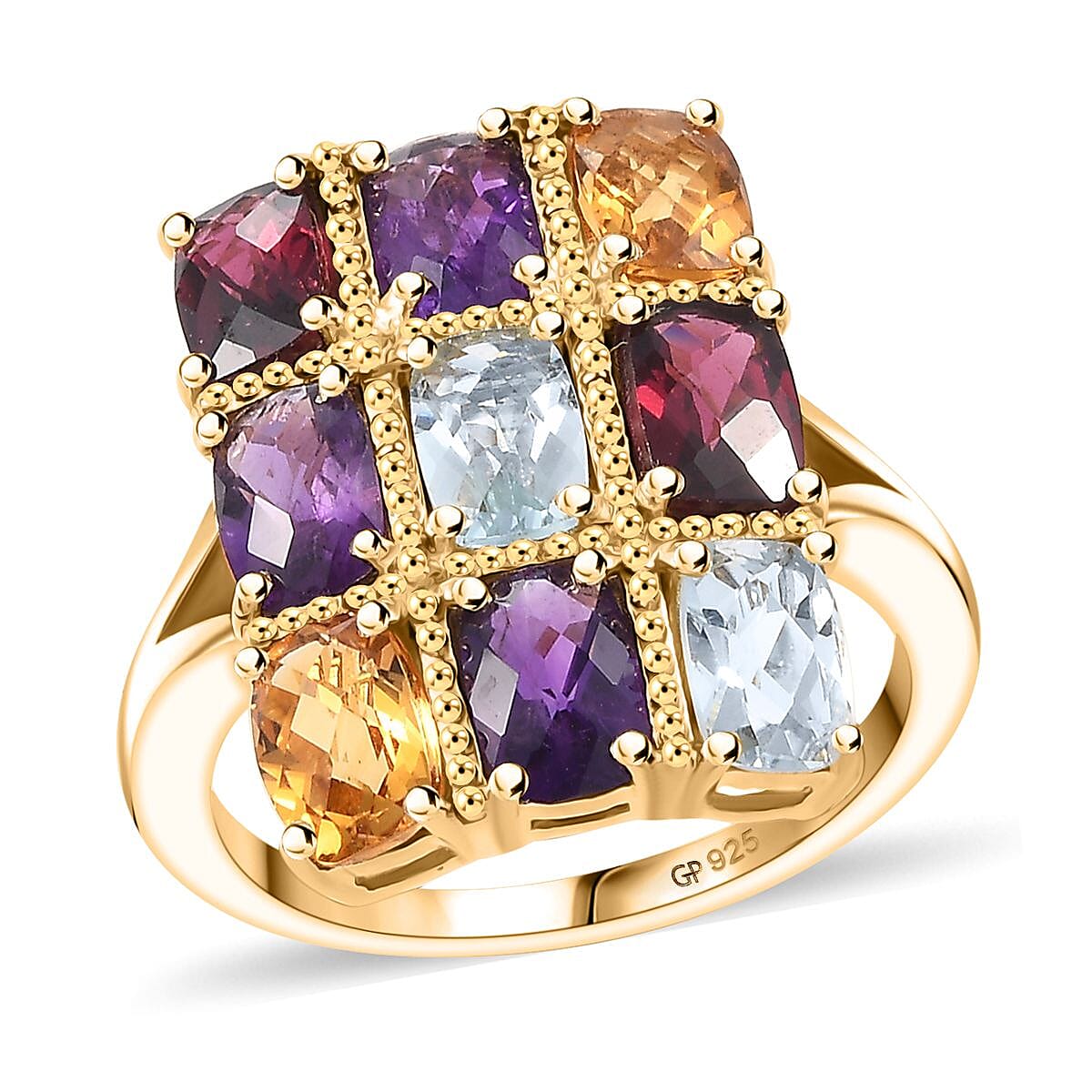GP Royal Art Deco Collection Multi Gemstone Ring in 18K Vermeil YG Over Sterling Silver (Size 7.0) 5.00 ctw