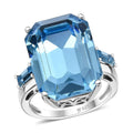 J Francis Embellished with Aquamarine Color Crystal by Swarovski Ring in Rhodium Over Sterling Silver (Size 10.0) 13.30 ctw - Sticky add to cart bar
