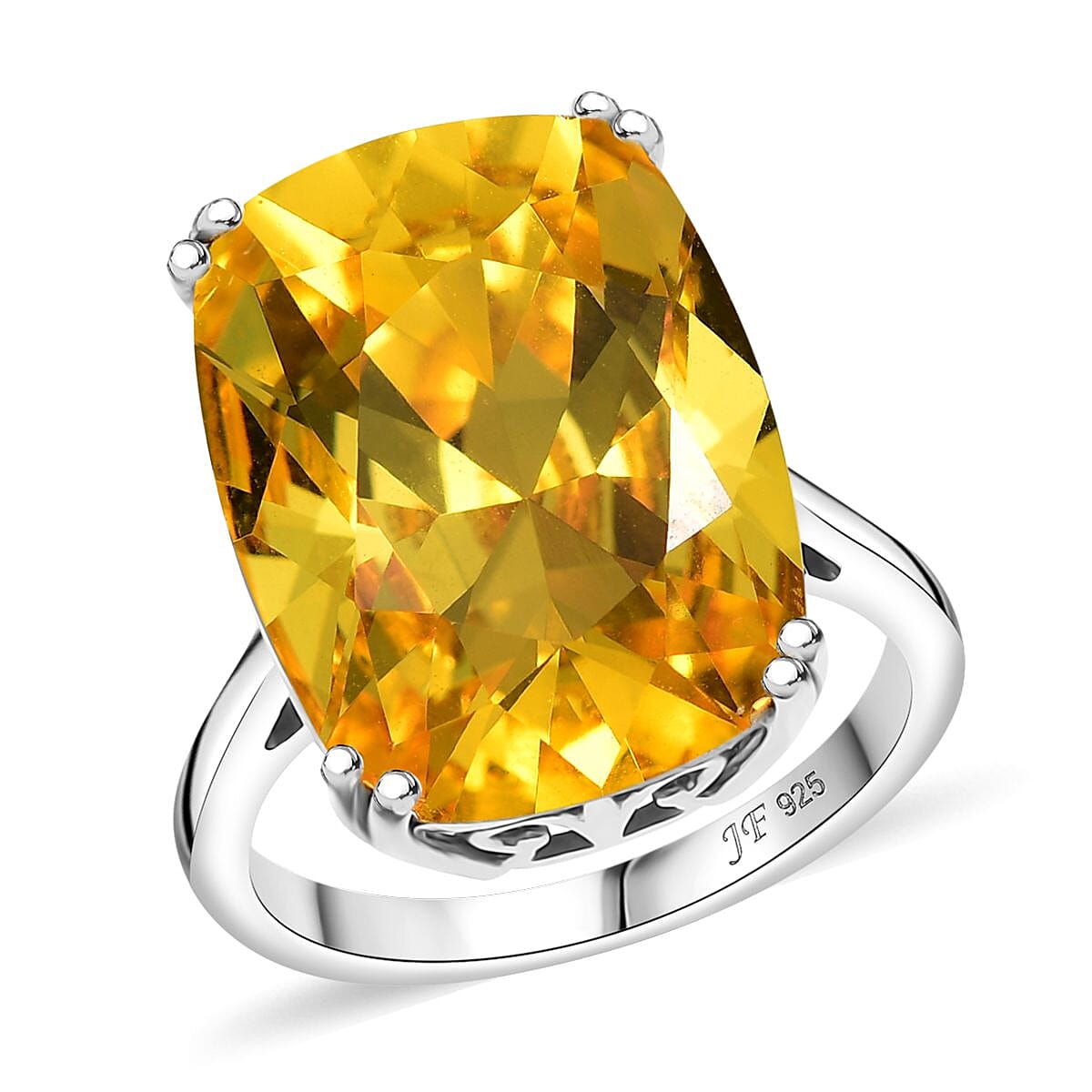 J Francis Embellished with Light Color Topaz Crystal by Swarovski Solitaire Ring in Rhodium Over Sterling Silver (Size 10.0) 11.75 ctw