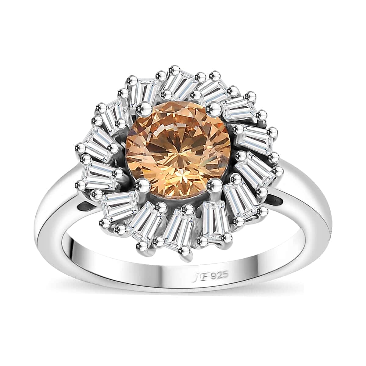 J Francis Embellished with Amber Color and White Zirconia by Swarovski Swirl Halo Ring in Rhodium Over Sterling Silver (Size 10.0) 3.60 ctw