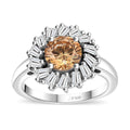 J Francis Embellished with Amber Color and White Zirconia by Swarovski Swirl Halo Ring in Rhodium Over Sterling Silver (Size 10.0) 3.60 ctw - Sticky add to cart bar