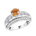 J Francis Embellished with Amber and White Zirconia by Swarovski Solitaire Ring in Rhodium Over Sterling Silver (Size 10.0) 4.50 ctw - Sticky add to cart bar