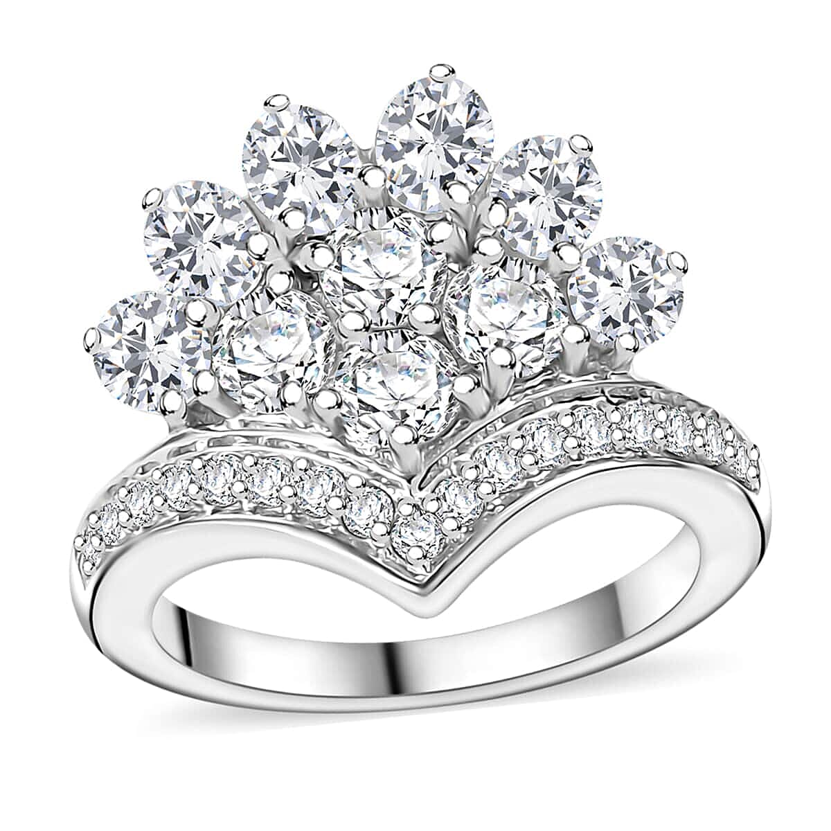 J Francis Embellished with Zirconia by Swarovski Crown Ring in Rhodium Over Sterling Silver (Size 10.0) 4.25 ctw