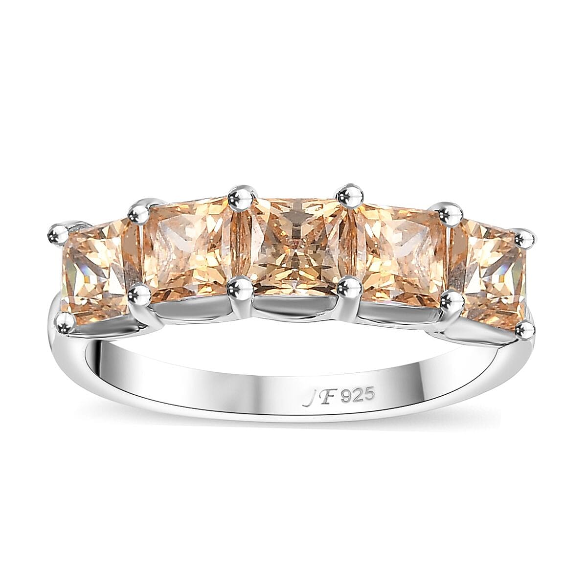 J Francis Embellished with Zirconia by Swarovski 3.35 ctw 5 Stone Ring in Rhodium Over Sterling Silver (Size 10.0)