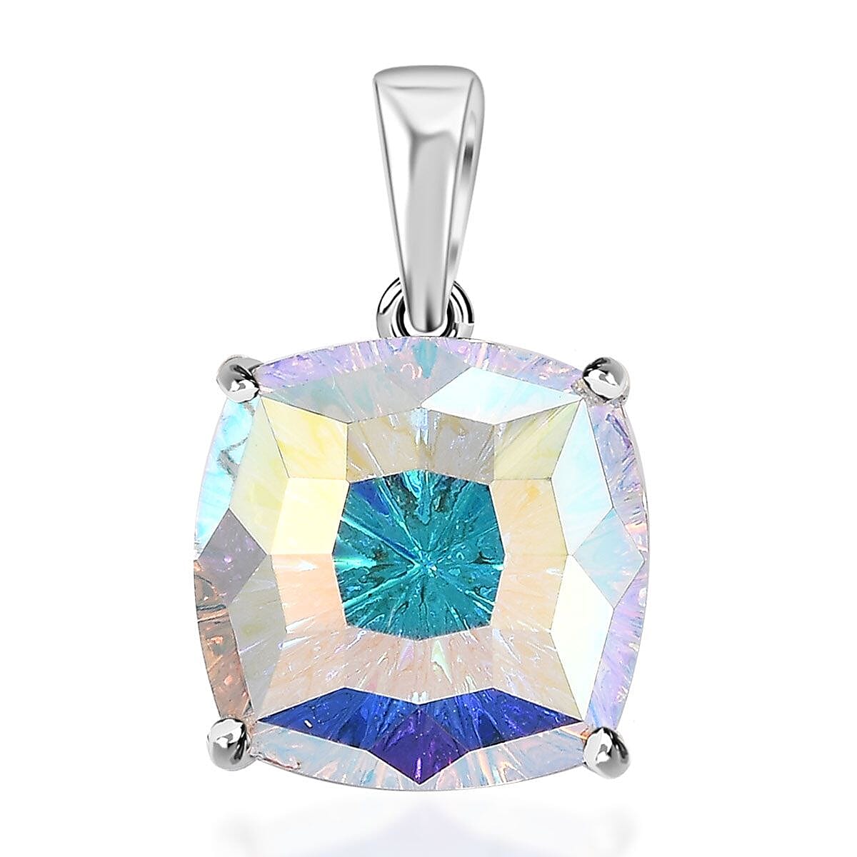 J Francis Embellished with Aurora Borealis Crystal by Swarovski Pendant in Rhodium Over Sterling Silver