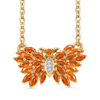 Fire Opal and White Zircon 2.05 ctw Cluster Necklace in 18K Vermeil Yellow Gold Over Sterling Silver 18 Inches