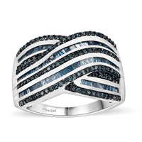 Doorbuster Blue Diamond (IR) Ring in Rhodium Over Sterling Silver (Size 10.0) 1.00 ctw