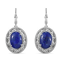 Lapis Lazuli 32.00 ctw Earrings in Rhodium Over Sterling Silver