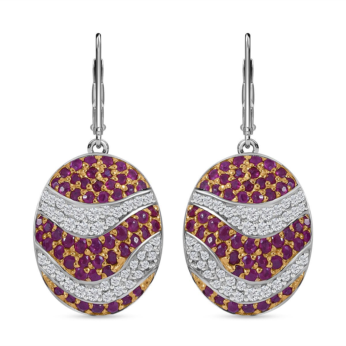 Madagascar Blue Sapphire, White Zircon Ocean Waves Earrings in Rhodium Over Sterling Silver 4.35 ctw
