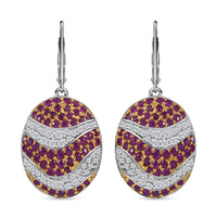 Madagascar Blue Sapphire, White Zircon Ocean Waves Earrings in Rhodium Over Sterling Silver 4.35 ctw