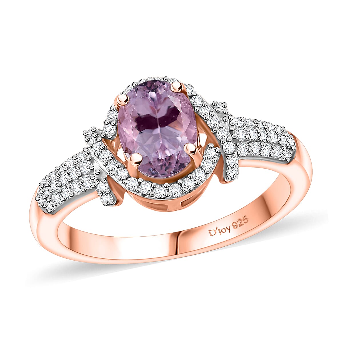 Premium Martha Rocha Kunzite, Moissanite Ring in 18K Vermeil RG Over Sterling Silver (Size 9.0) 2.10 ctw