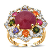 African Ruby (FF) and Multi Gemstone 11.75 ctw Radiant Blossom Ring in Vermeil Yellow Gold Over Sterling Silver