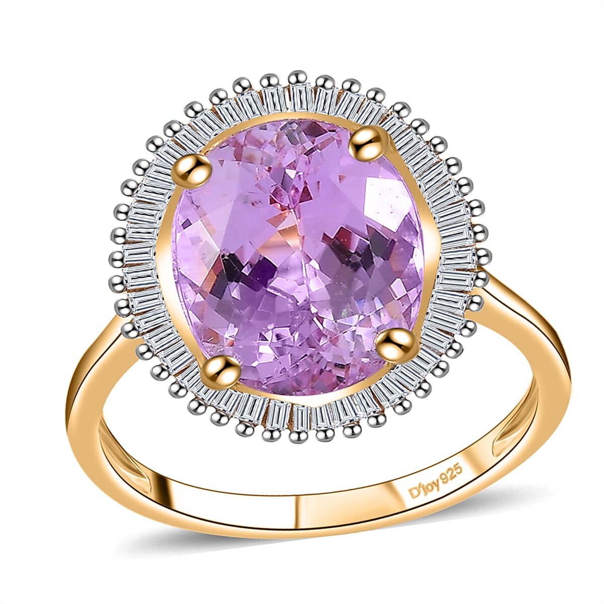 Premium Martha Rocha Kunzite, Diamond (0.31 cts) Ring in 18K Vermeil YG Over Sterling Silver (Size 7.0) 4.65 ctw