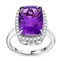 Concave Cut African Amethyst, White Zircon Halo Ring in Rhodium Over Sterling Silver (Size 10.0) 7.20 ctw - Sticky add to cart bar