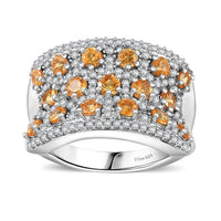 Fanta Garnet, White Zircon Honeycomb Ring in Rhodium Over Sterling Silver (Size 7.0) (Del. in 8-10 Days) 3.00 ctw